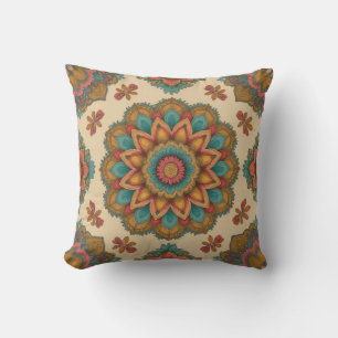 Almofada Colorful Mandala Floral Boho Art Throw Pillow