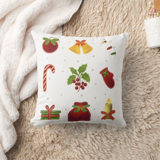 Almofada Delicada com Símbolos do Natal Throw Pillow (Blanket)