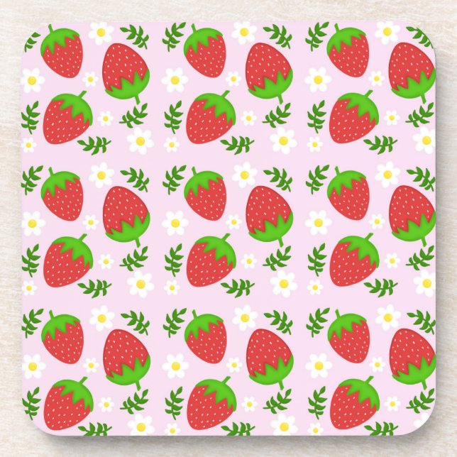 Almofada fofa continuous design strawberries botto beverage coaster (Front)