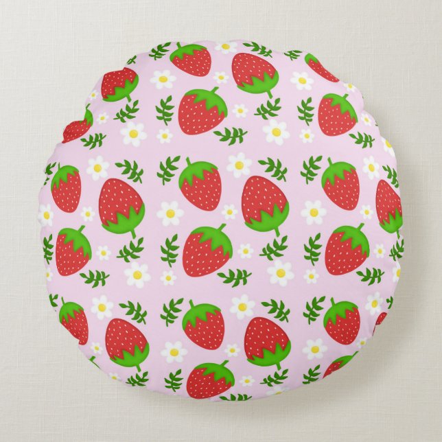 Almofada fofa continuous design strawberries botto round pillow (Front)