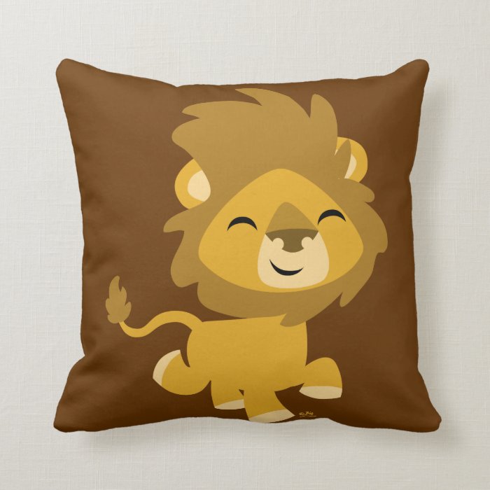 Almohada feliz linda del león del dibujo animado de