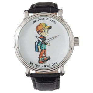Almond and Blue School Bag for Boys - Watch