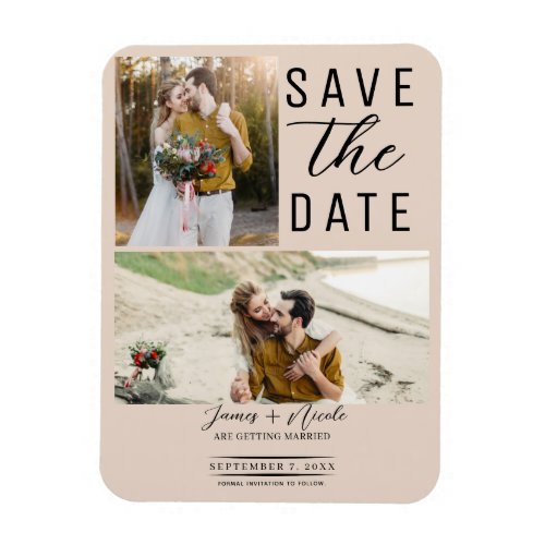 Almond Bisque 2 Photos Save the Date Wedding Magnet
