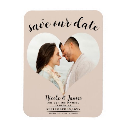 Almond Bisque Heart Photo Wedding Save the Date Magnet