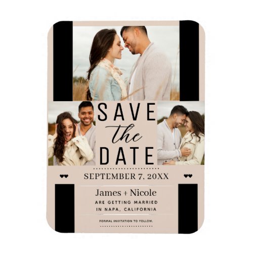 Almond Bisque Save the Date 3 Photo Wedding  Magnet