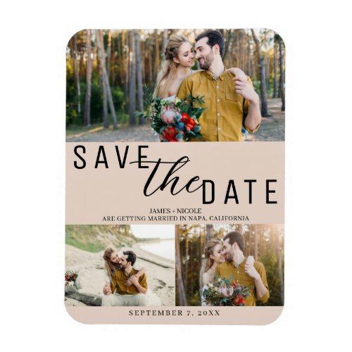 Almond Bisque Save the Date Wedding 3 Photos Magnet