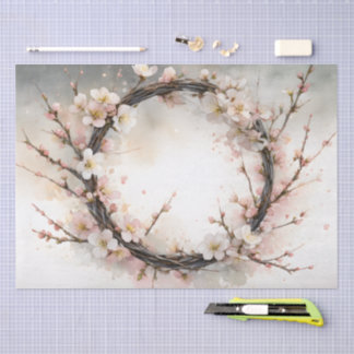 Almond Bloom Floral Wreath Watercolor Tissue Paper