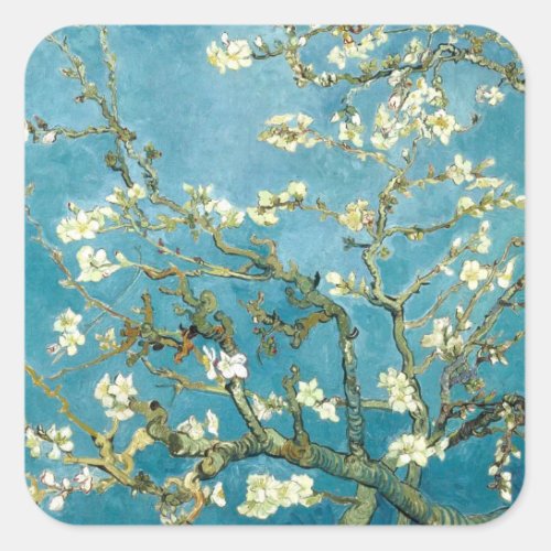 Almond blossom 1890 Vincent Van Gogh Floral art  Square Sticker