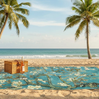 Almond Blossom Floral Boho Blue Classic Art Beach Towel