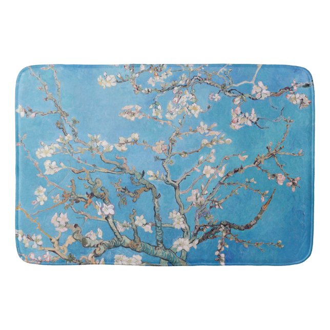 Almond Blossoms Blue Vincent van Gogh Art Painting Bathroom Mat (Front)