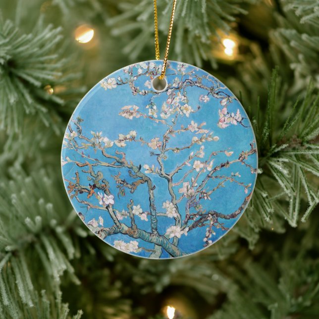 Almond Blossoms Blue Vincent van Gogh Art Painting Ceramic Ornament (Tree)