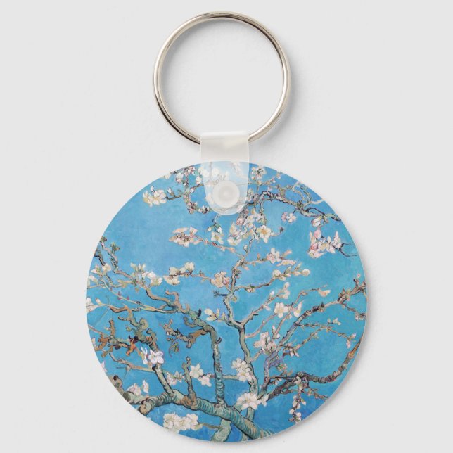 Almond Blossoms Blue Vincent van Gogh Art Painting Keychain (Front)