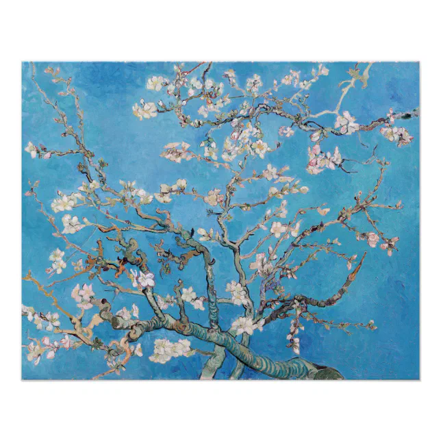 Van Gogh Almond Blossom Framed Art Print - Teal Background Poster In 4 Size Options
