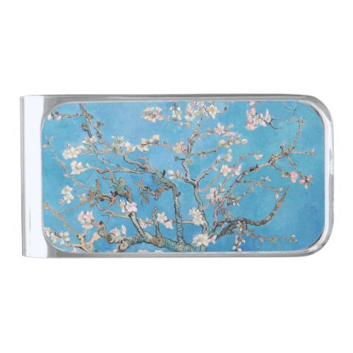 Almond Blossoms Blue Vincent van Gogh Art Painting Silver Finish Money Clip