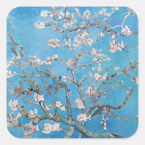 Almond Blossoms Blue Vincent van Gogh Art Painting Square Sticker