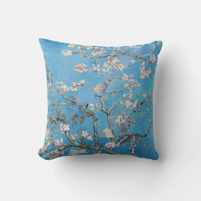 Almond Blossoms Blue Vincent van Gogh Art Painting Throw Pillow (Front)