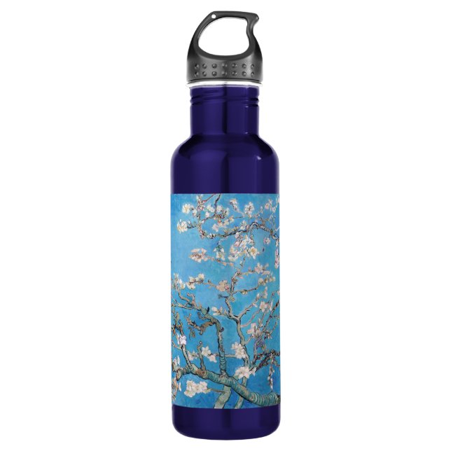 Almond Blossoms Blue Vincent van Gogh Art Painting Water Bottle (Front)
