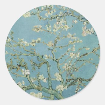 Almond Blossoms Painting By Van Gogh Classic Round Sticker by decodesigns at Zazzle