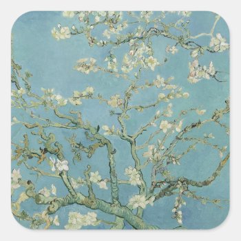Almond Blossoms Painting By Van Gogh Square Sticker by decodesigns at Zazzle