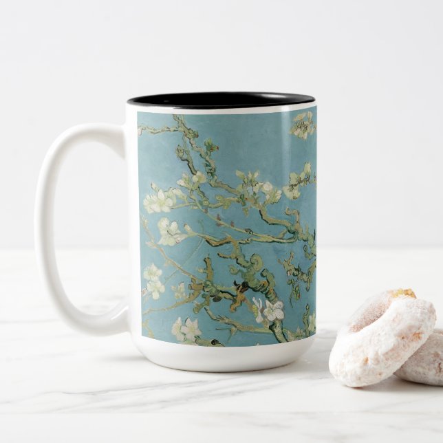 Almond Blossoms Painting by Van Gogh Two-Tone Coffee Mug (With Donut)