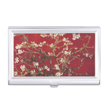 Almond Blossoms Red Vincent Van Gogh Art Painting Business Card Holder by Then_Is_Now at Zazzle