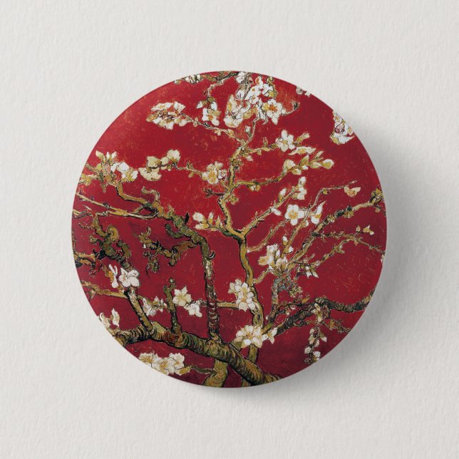 Almond Blossoms Red Vincent van Gogh Art Painting Button (Front)