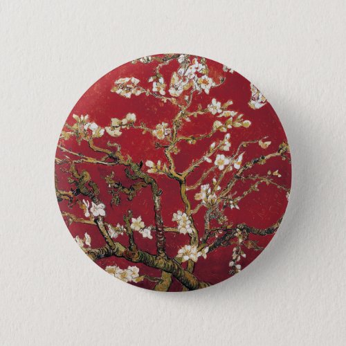 Almond Blossoms Red Vincent van Gogh Art Painting Button