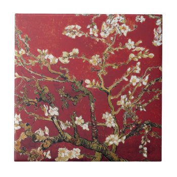 Almond Blossoms Red Vincent Van Gogh Art Painting Ceramic Tile by Then_Is_Now at Zazzle