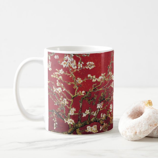 Almond Blossoms Red Vincent van Gogh Art Painting Coffee Mug (With Donut)