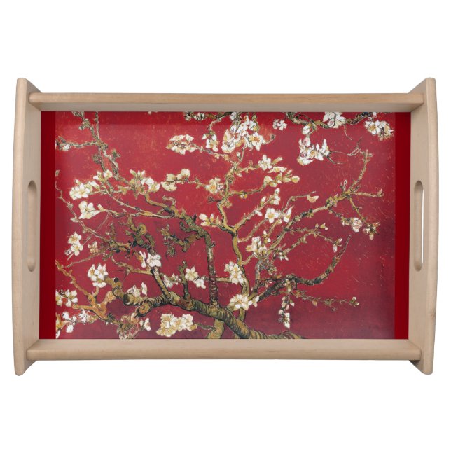 Almond Blossoms Red Vincent van Gogh Art Painting Serving Tray (Front)