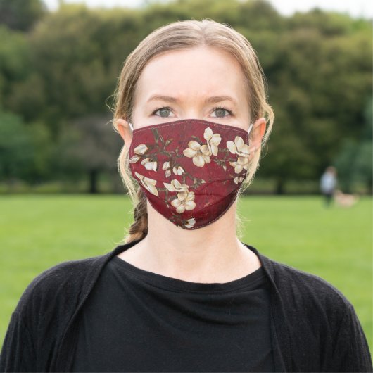 Almond blossoms with red textured background adult cloth face mask (Outside)