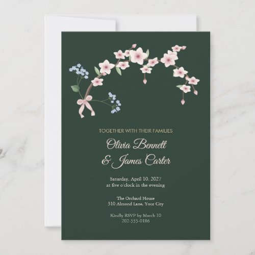 Almond Bough Forest Green Wedding Invitation