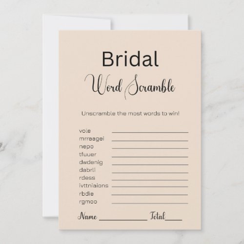 Almond Brown Bridal Word Scramble Game Invitation