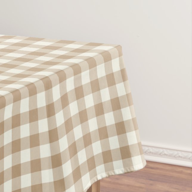 Almond Brown Gingham Cotton Tablecloth (In Situ)