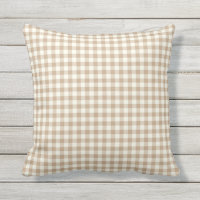 Almond Brown Gingham Pattern Outdoor Pillows