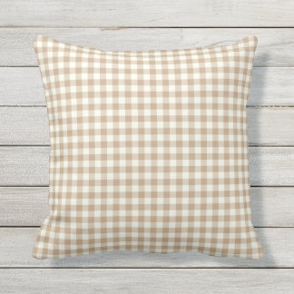 Almond Brown Gingham Pattern Outdoor Pillows