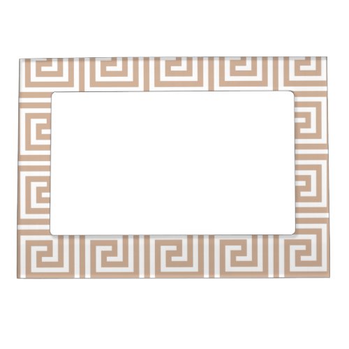 Almond Brown Tan White Greek Key Pattern Magnetic Photo Frame