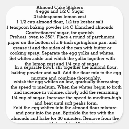 Almond Cake Recipe Stickers