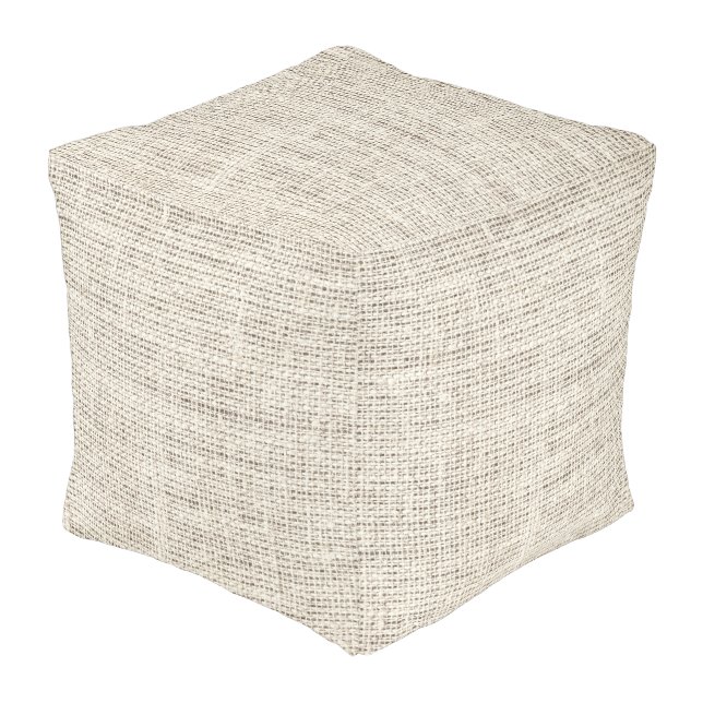 Almond color burlap background pouf (Angled Front)