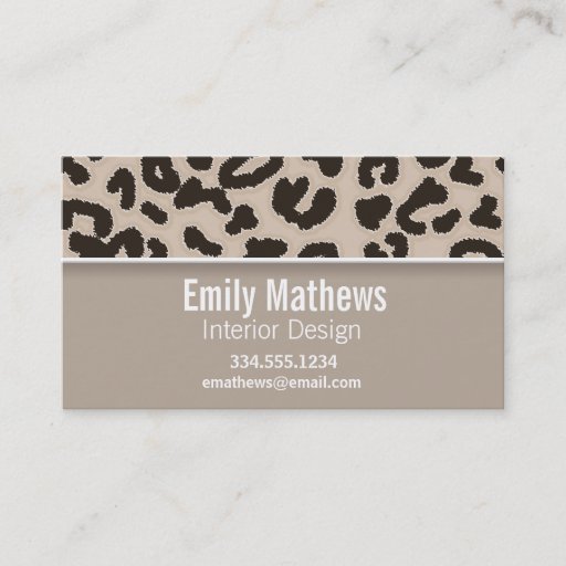 Customizable Almond Color Leopard Animal Print; Personalized Business Card Template