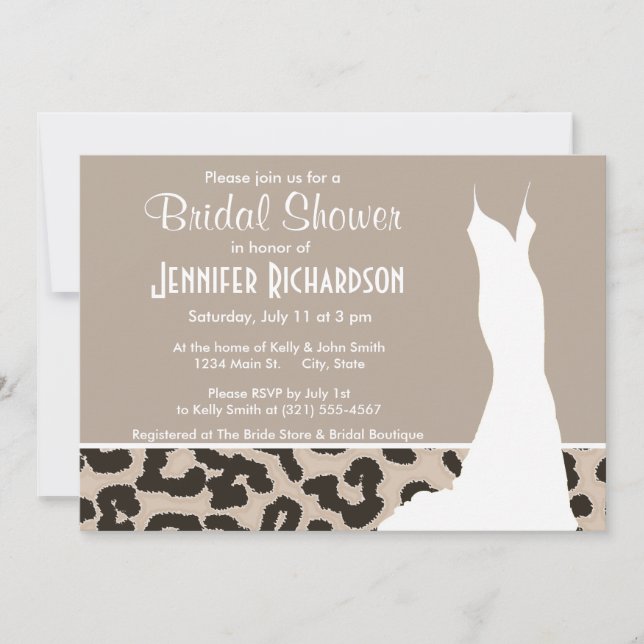 Almond Color Leopard Animal Print; Personalized Invitation (Front)