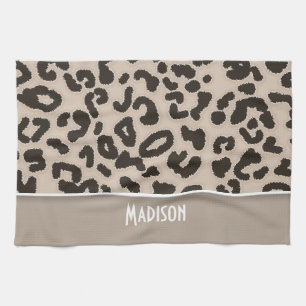 Almond Color Leopard Animal Print; Personalized Towel