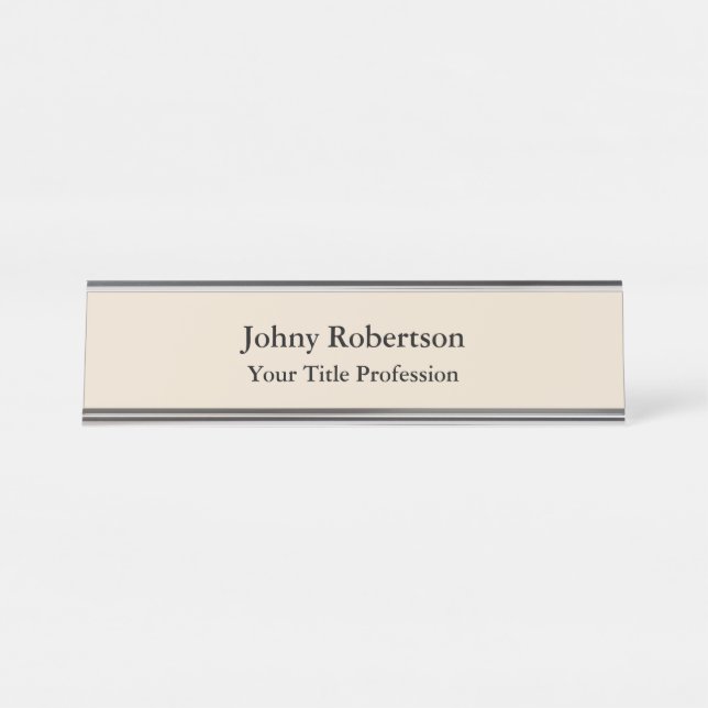 Almond Color Plain Elegant Professional Modern Desk Name Plate (Front)