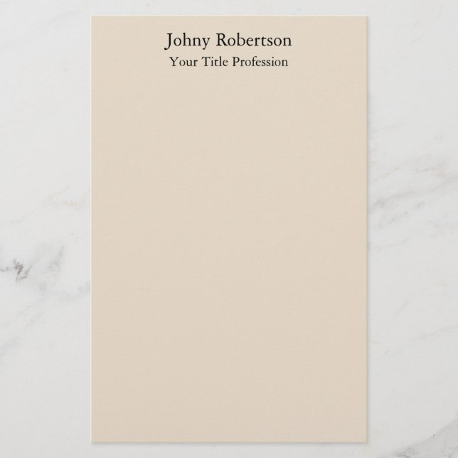 Almond Color Plain Elegant Professional Modern Stationery (Front)