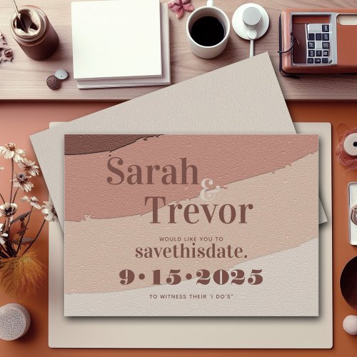 Almond Cream Abstract Bold Retro Fonts Save The Date