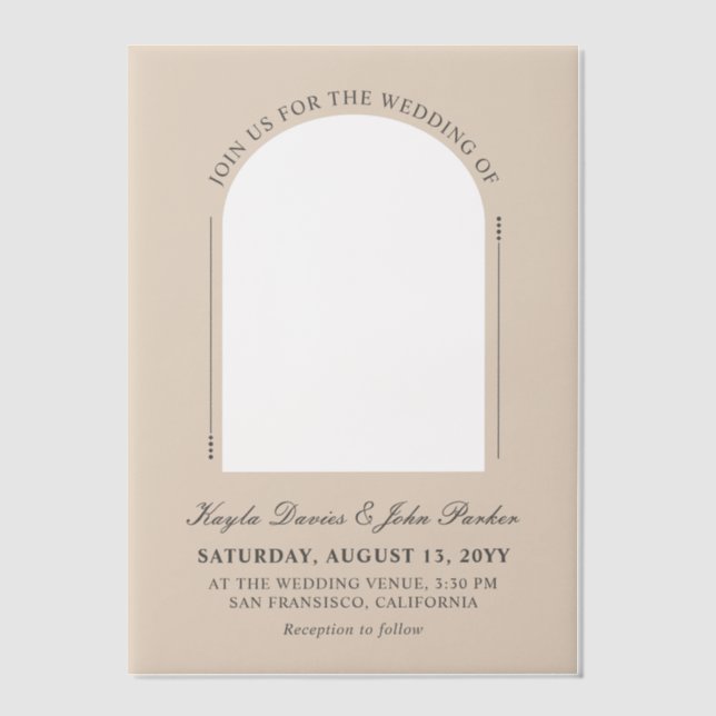Almond & Gray Arch Peekaboo Informal Wedding Vellum Invitations (Front)