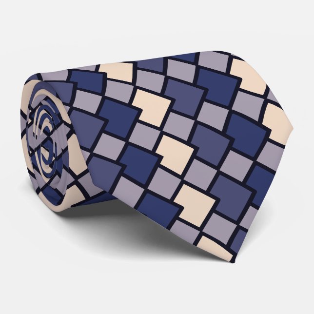 Almond Purple Navy Blue Geometric Diamond Shape  Neck Tie (Rolled)