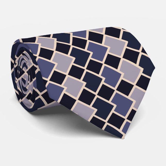 Almond Purple Navy Geometric Diamond Shape  Neck Tie (Rolled)