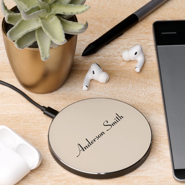 Almond solid color wireless charger  (Desk 2)