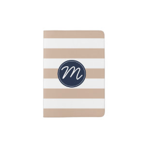 Almond Stripe with Navy Blue Monogram Passport Holder